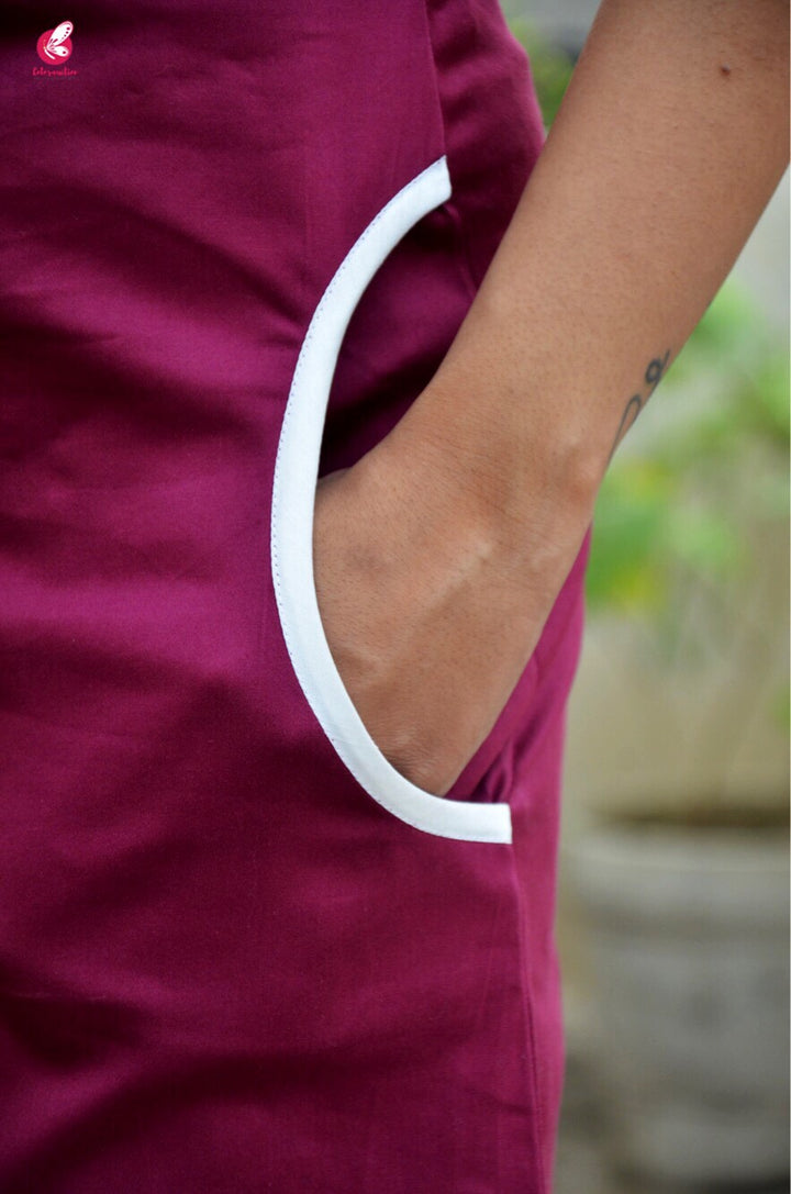 Wine Sarton Lycra Embroidered A-Line Kurti