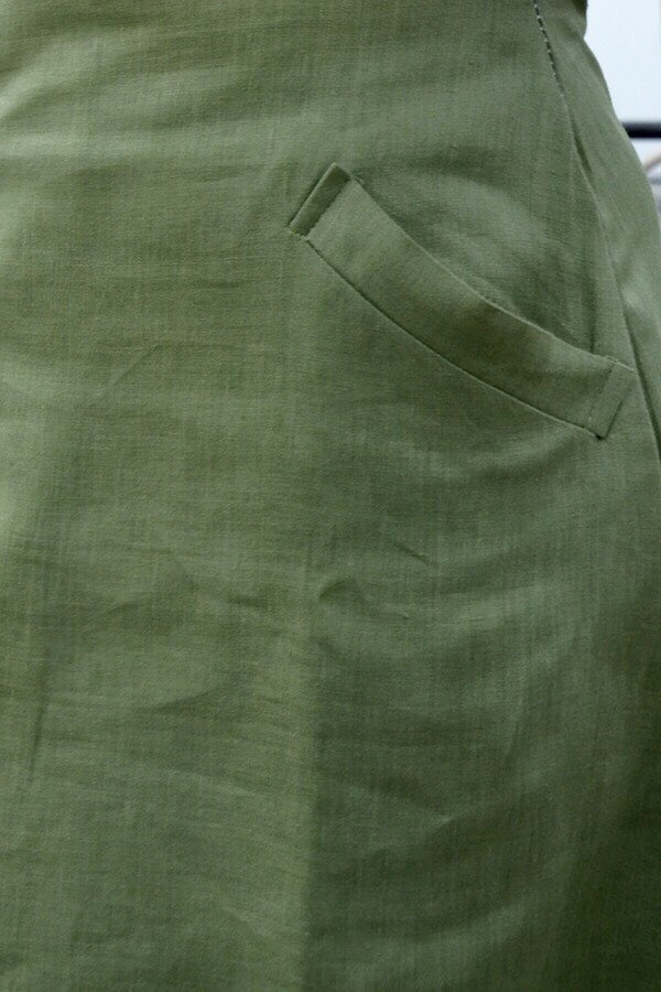 Green Linen Embroidered A-Line Kurti Dress