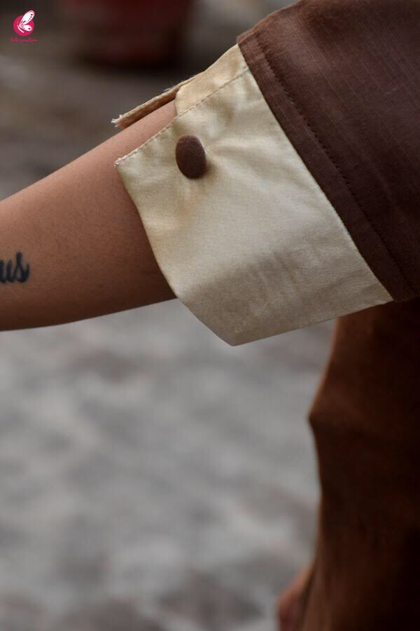 Brown Cotton Slub Embroidered A-Line Kurti