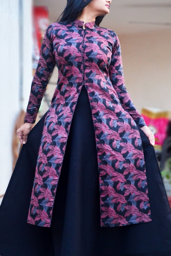 Printed Long Kurti With Front Slit and Skirt