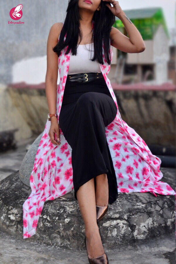White Georgette Printed Floral Shrug