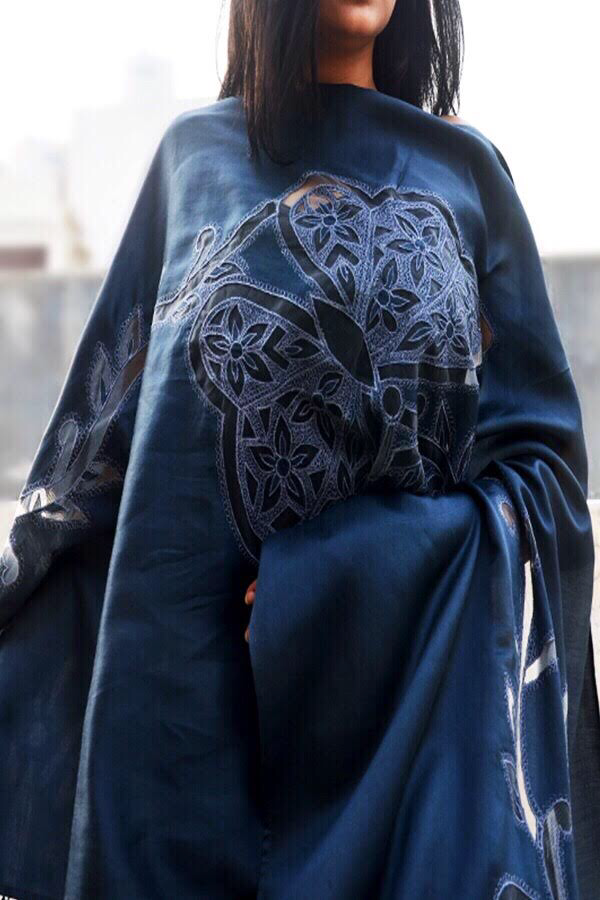 Grey Silk Embroidered Butterfly Stole