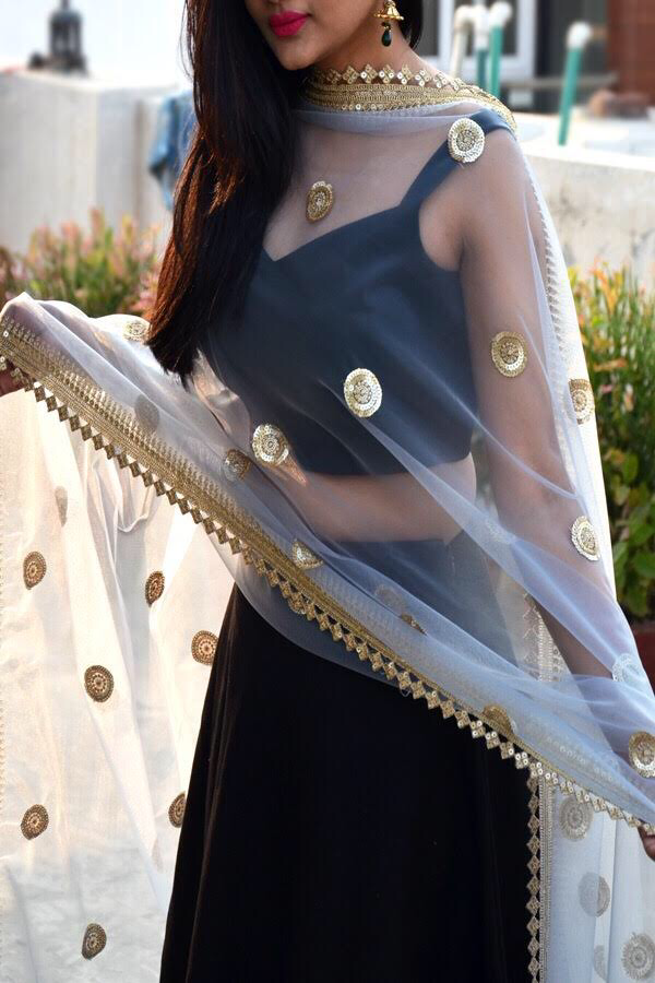 Light Grey Heavy Net Dupatta