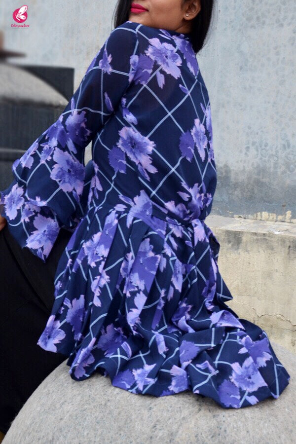 Blue Printed Georgette Floral Shrug