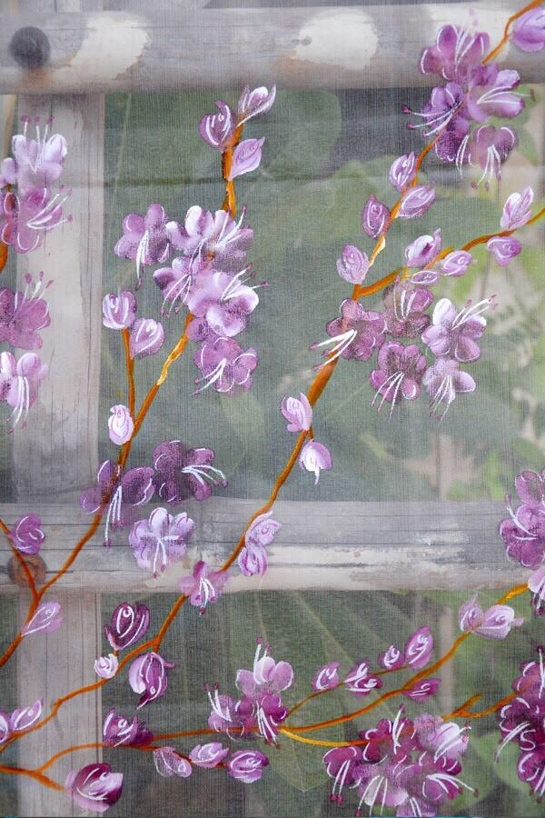 Off White Organza Floral Hand Painted Stole