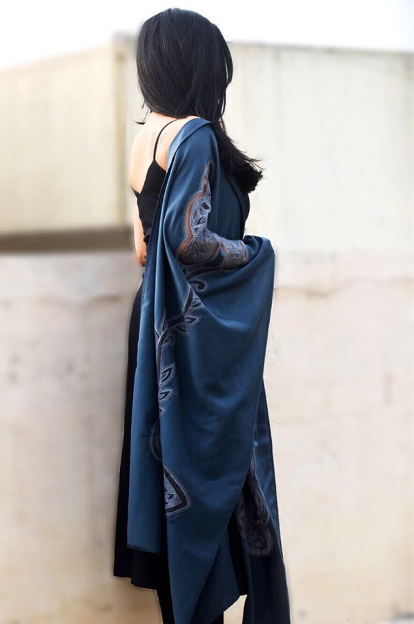 Grey Silk Embroidered Butterfly Stole