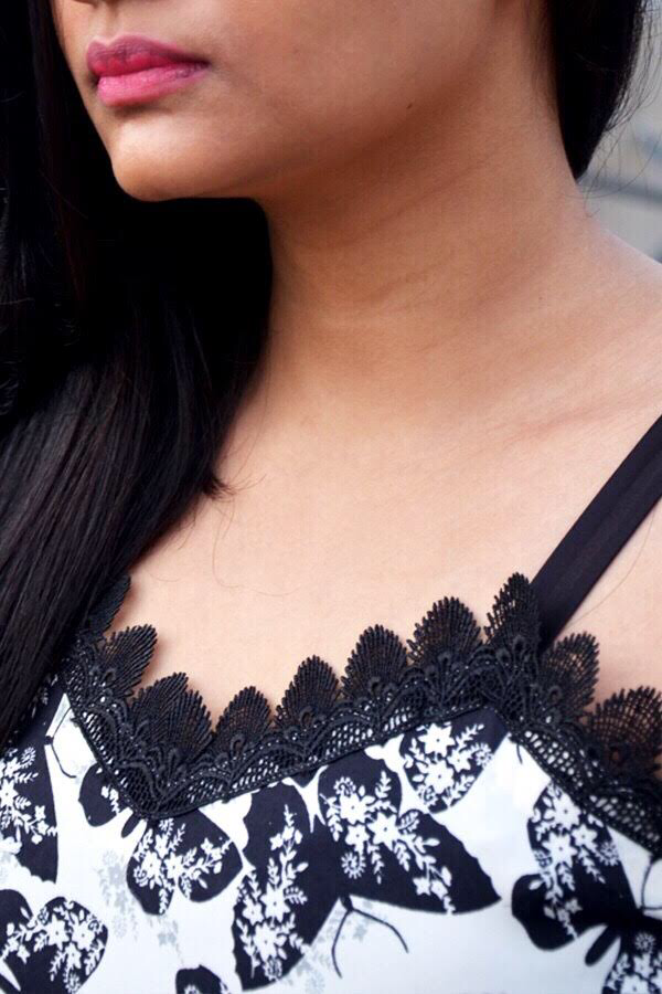 Black &amp; White Crepe Printed Strappy Straight Kurti