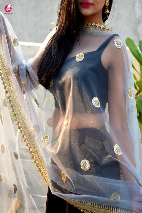 Light Grey Heavy Net Dupatta