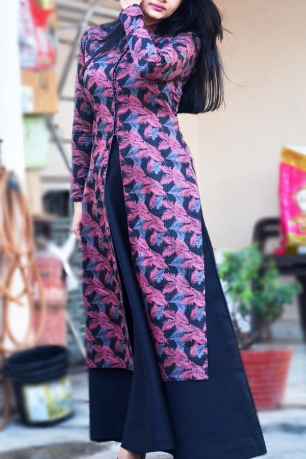 Printed Long Kurti With Front Slit and Skirt