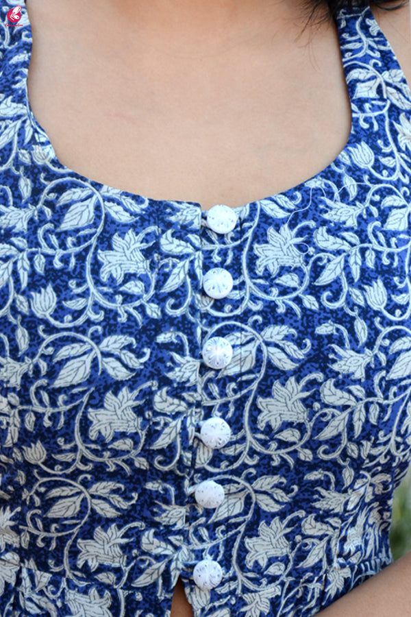 Indigo Blue Printed Cotton Kurti Set