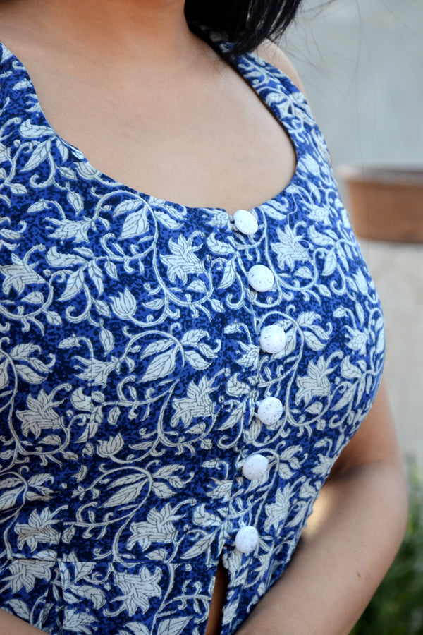 Indigo Blue Printed Cotton Kurti Set
