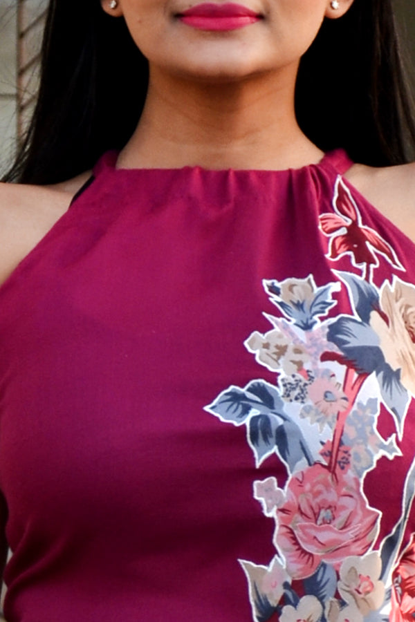 Wine Colored Applique Work Kurti with Striped Palazzo