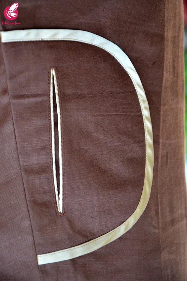 Brown Cotton Slub Embroidered A-Line Kurti