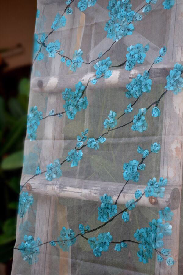 Off White Organza Hand painted Stole