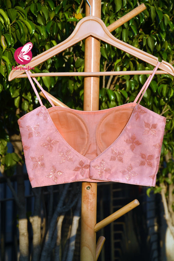 Peach Pure Organza Embroidered Padded Strappy Blouse