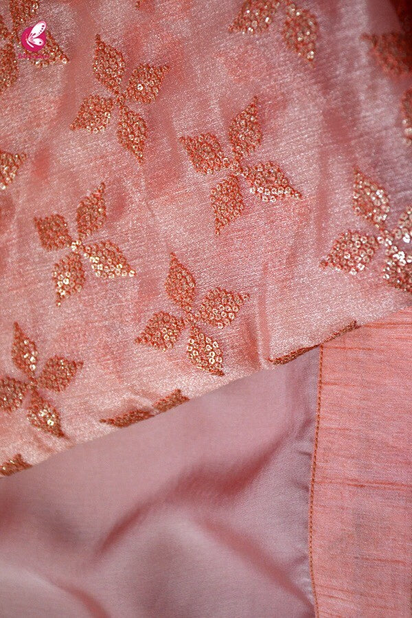 Peach Pure Organza Embroidered Padded Strappy Blouse