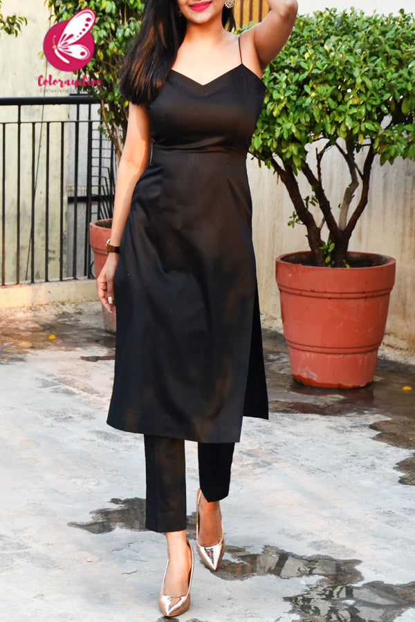 Black Cotton Silk Kurti Set