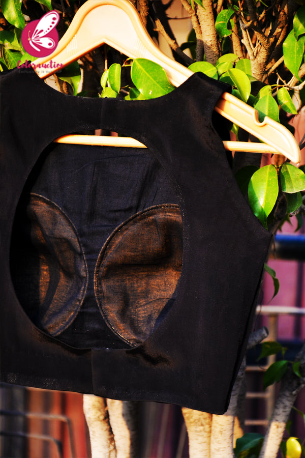 Black Crepe Keyhole Back Padded Blouse