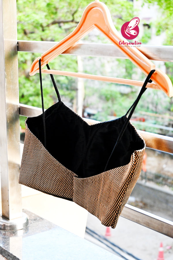 Black Golden Brocade Strappy Padded Blouse
