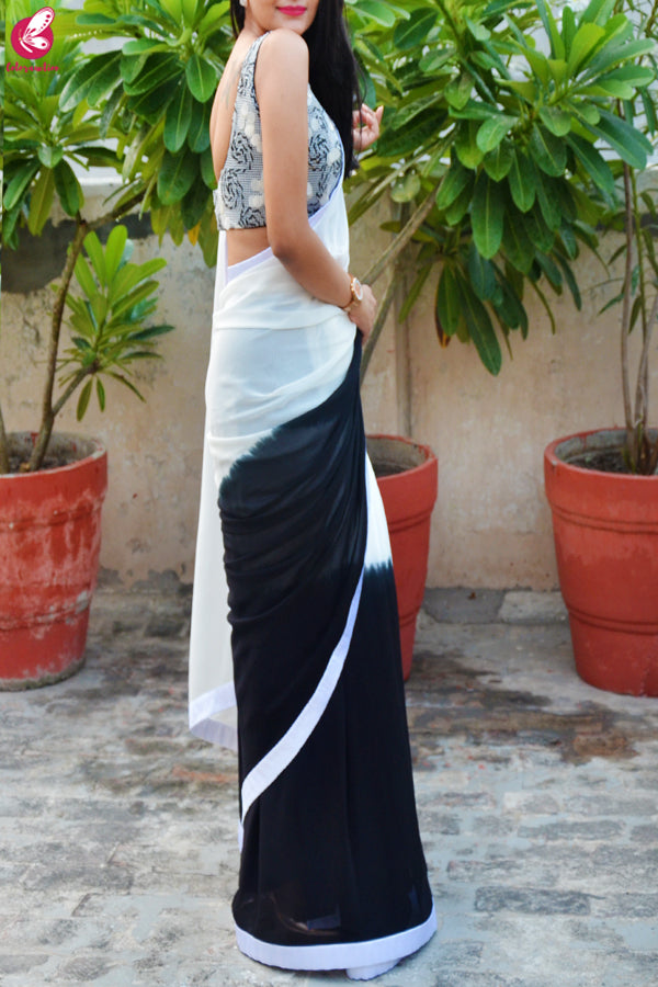 Black &amp; White Double Shaded Georgette Saree
