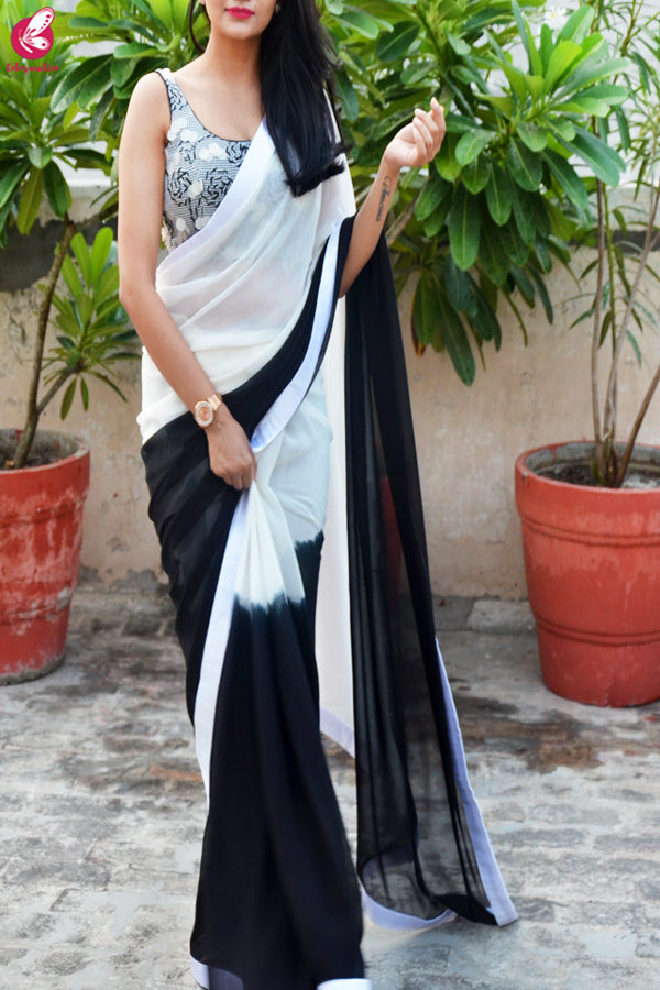 Black & White Double Shaded Georgette Saree