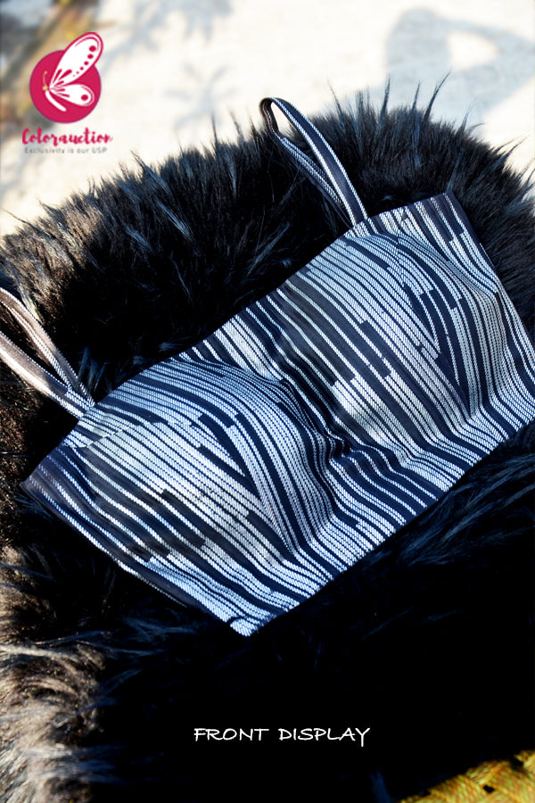 Black & Silver Metallic Crepe Padded Strappy Backless Blouse