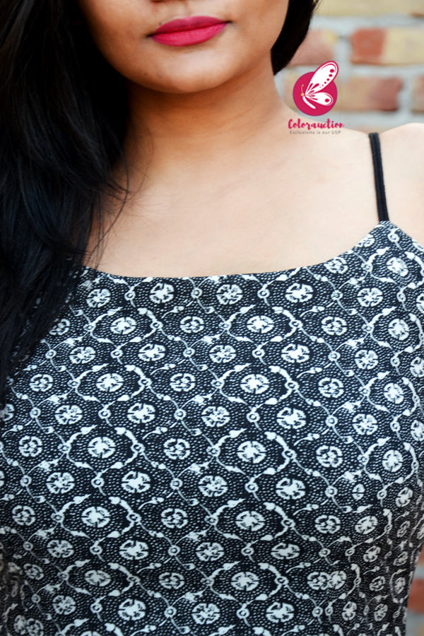 Black & White Printed Rayon Strappy Straight Fit Kurti