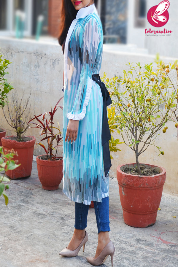 Multicolored Geometric Print Open Front Shrug