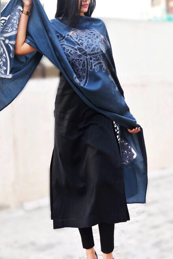 Grey Silk Embroidered Butterfly Stole