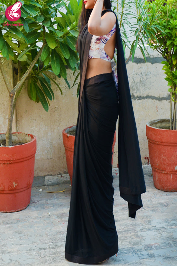 Black Lycra Net Saree