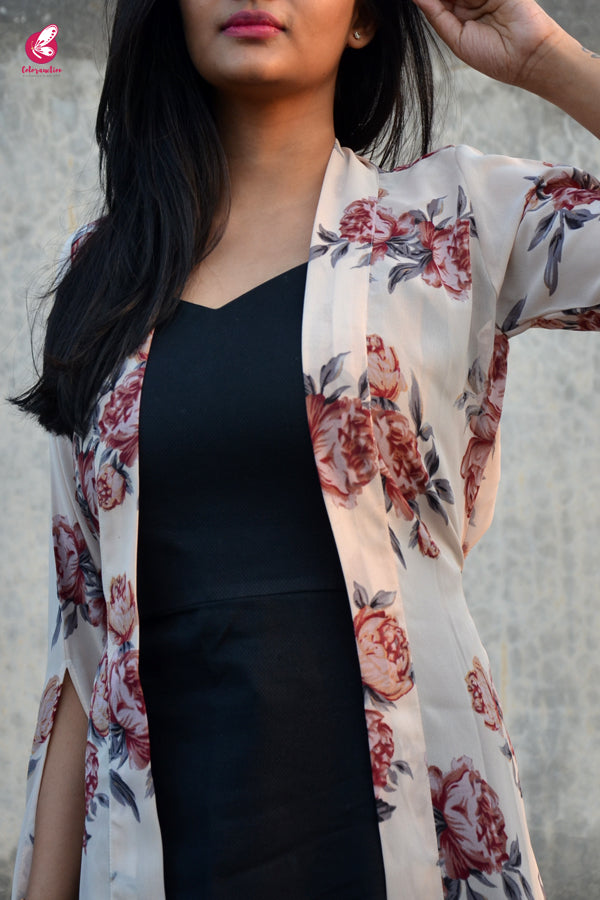 Light Cream Georgette Printed Floral Shrug