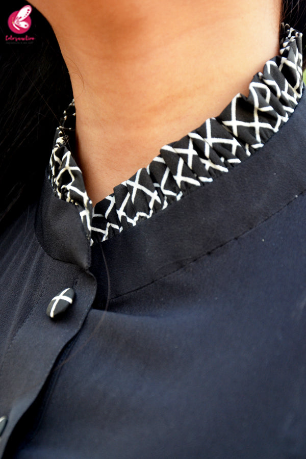 Black &amp; White Printed Crepe Kurti with Printed Crepe Palazzo Pant