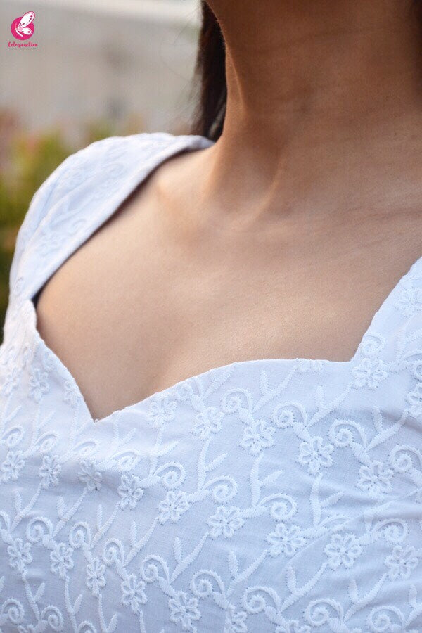 White Cotton Chikankari Side Panels Dress