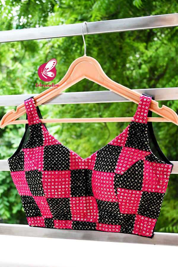 Pink & Black Embroidered Fancy Padded Sheer Back Blouse