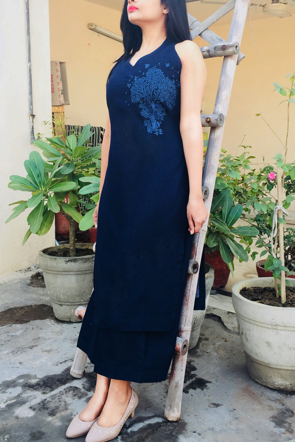 Blue Denim With Denim Kurti Set