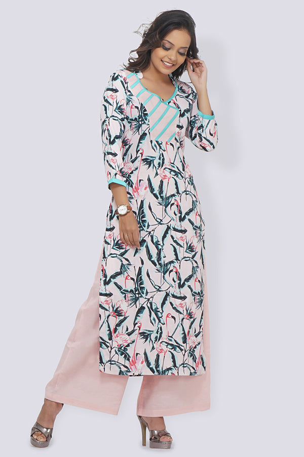 Pastel Pink Crepe Straight Kurti