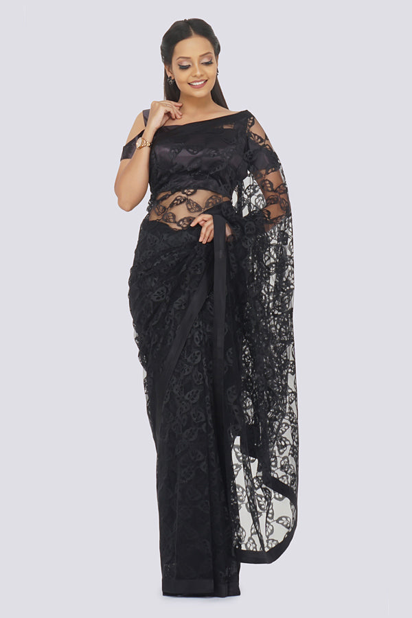 Black Chandelier Net Dupion Silk Saree
