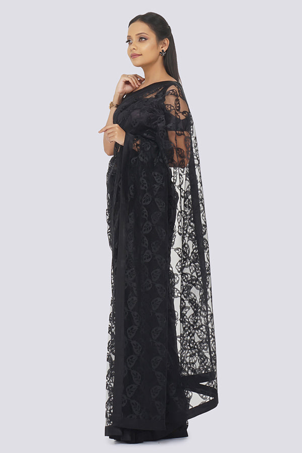 Black Chandelier Net Dupion Silk Saree