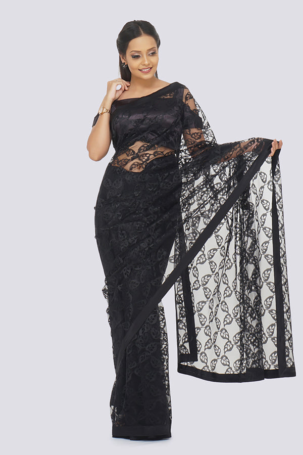 Black Chandelier Net Dupion Silk Saree