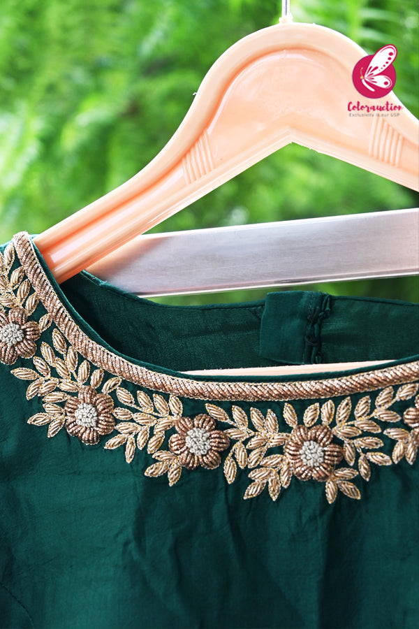 Emerald Green Padded Pure Silk Dabka Zardosi Blouse
