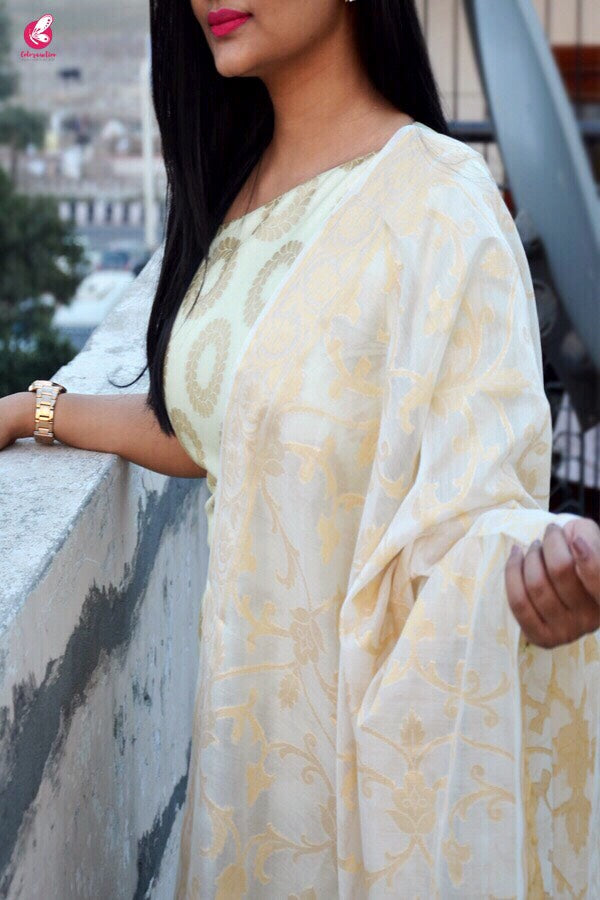 Off White Pure Chanderi Zari Woven Dupatta