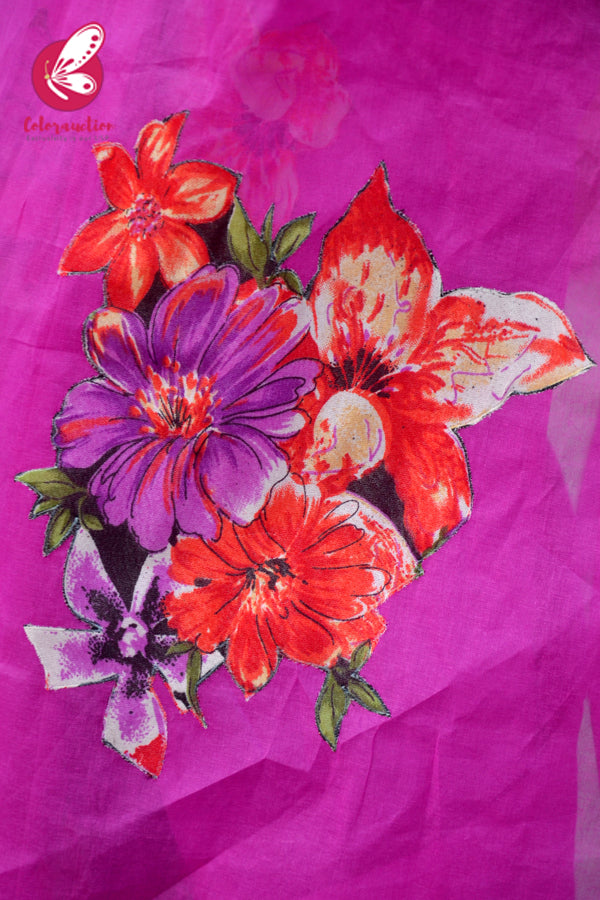 Fushia Pink Organdy Applique Floral Saree