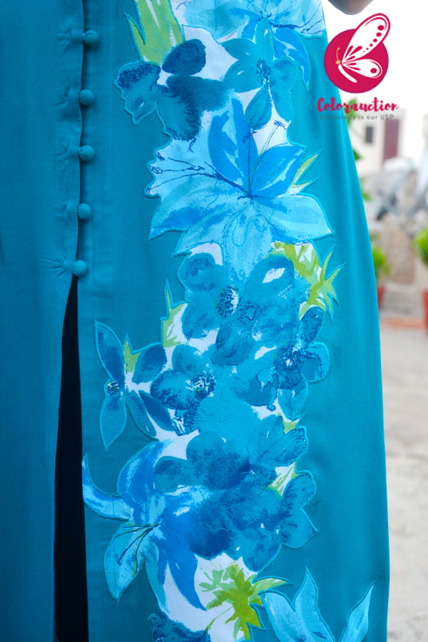 Sky Blue Modal Rayon Sleeveless Patch Work Kurti