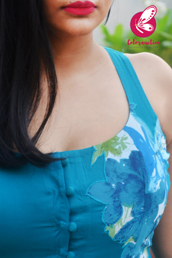 Sky Blue Modal Rayon Sleeveless Patch Work Kurti
