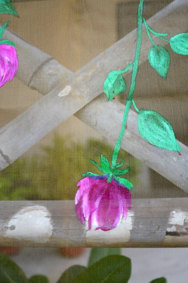 Golden Organza Hand Painted Roses Stole