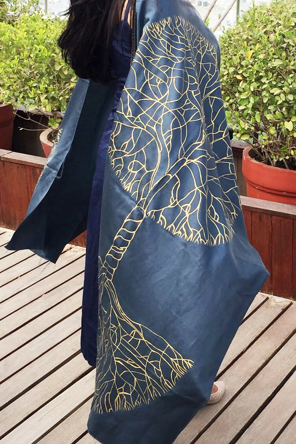 Grey Silk Golden Hand-painted Stole