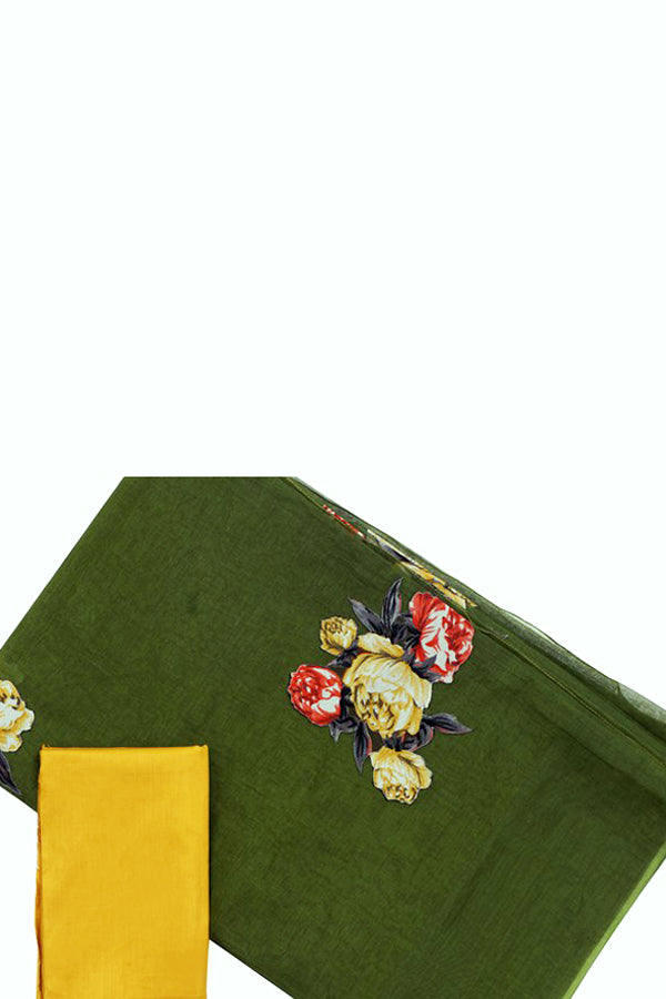 Olive Green Organdy Applique Floral Saree
