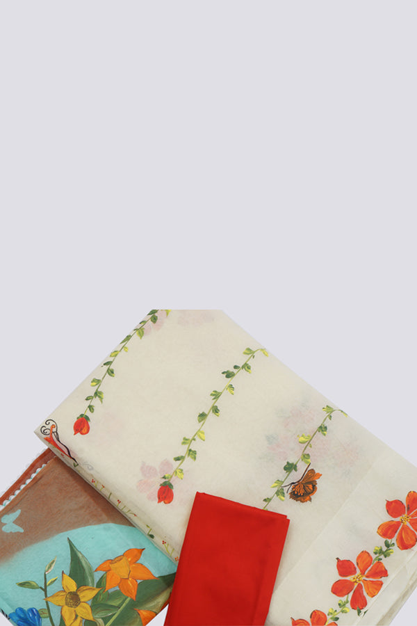 Light Cream Organdy Handpainted  Saree