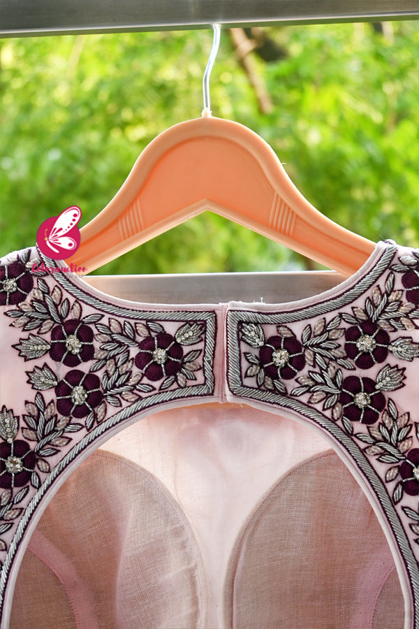 Baby Pink Padded Keyhole Back Handwork Crepe Blouse