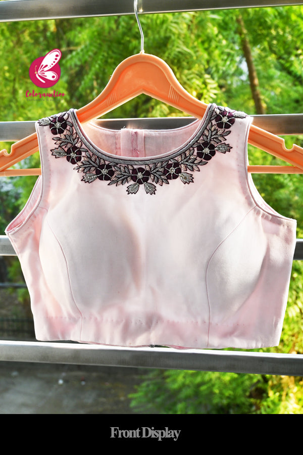 Baby Pink Padded Keyhole Back Handwork Crepe Blouse